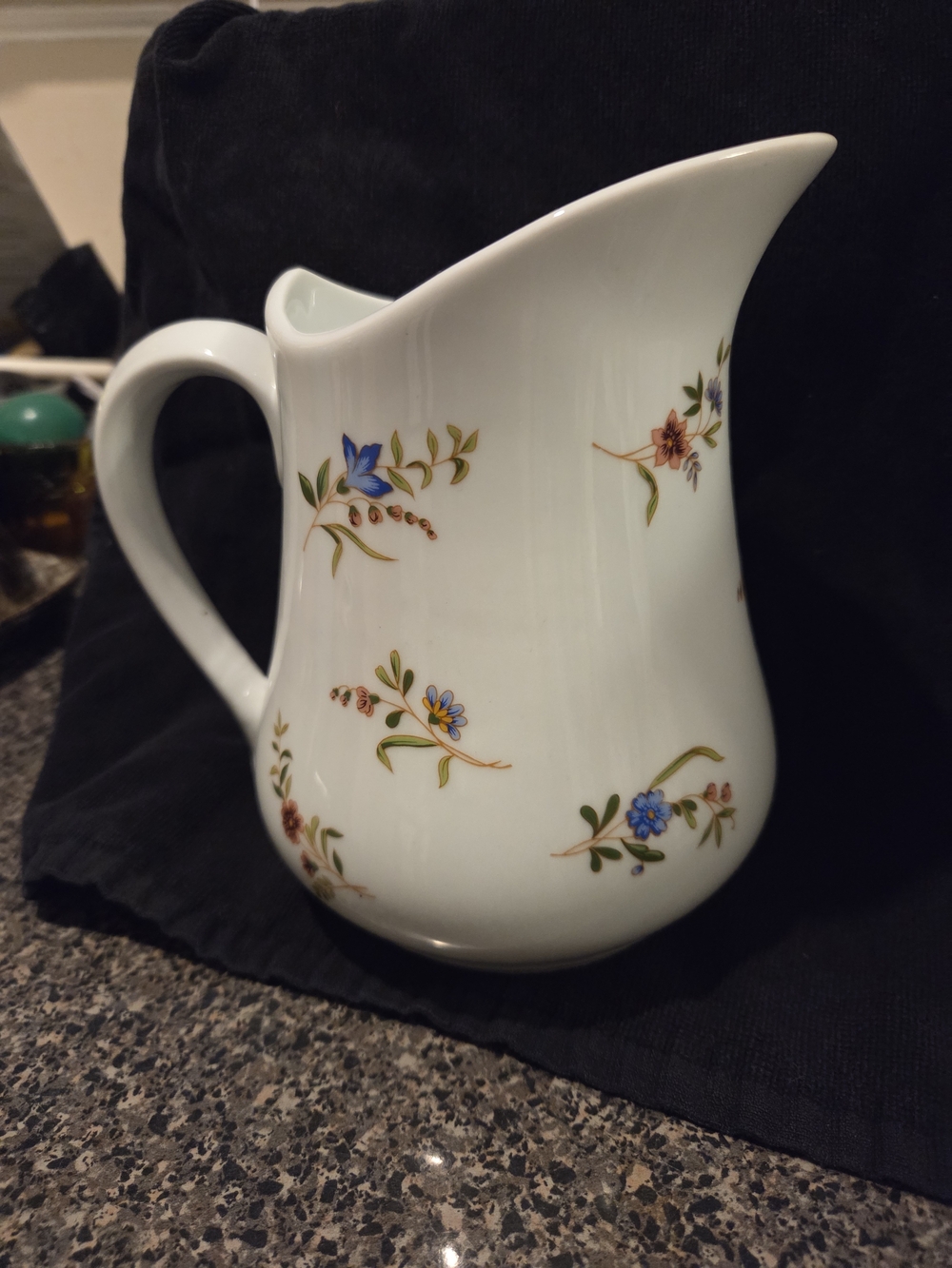 White Floral Porcelain Pitcher with Blue and Pink Flowers By Cordon Bleu